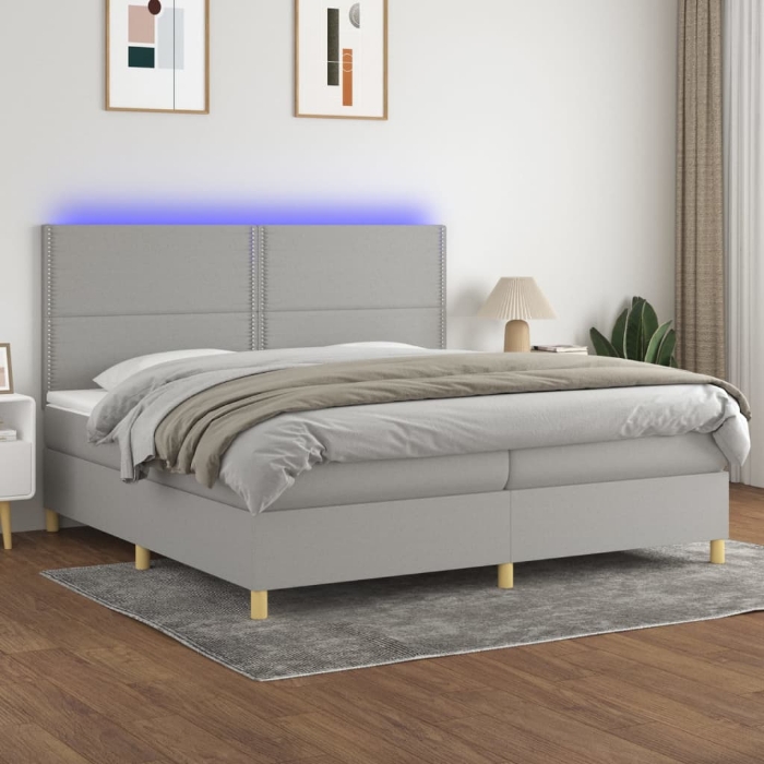 Εικόνα της Κρεβάτι Boxspring με Στρώμα & LED Αν.Γκρι 200x200εκ. Υφασμάτινο Hobbo