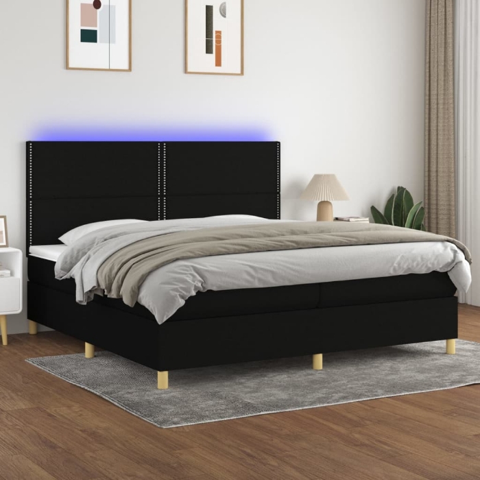 Εικόνα της Κρεβάτι Boxspring με Στρώμα & LED Μαύρο 200x200 εκ. Υφασμάτινο Hobbo