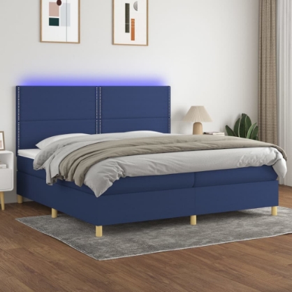 Εικόνα της Κρεβάτι Boxspring με Στρώμα & LED Μπλε 200x200 εκ. Υφασμάτινο Hobbo