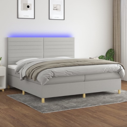 Εικόνα της Κρεβάτι Boxspring με Στρώμα & LED Αν.Γκρι 200x200εκ. Υφασμάτινο Hobbo