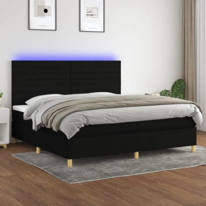 Εικόνα της Κρεβάτι Boxspring με Στρώμα & LED Μαύρο 200x200 εκ. Υφασμάτινο Hobbo