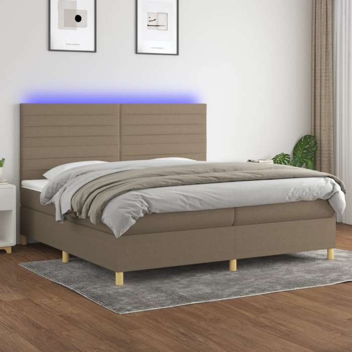 Εικόνα της Κρεβάτι Boxspring με Στρώμα & LED Taupe 200x200 εκ. Υφασμάτινο Hobbo