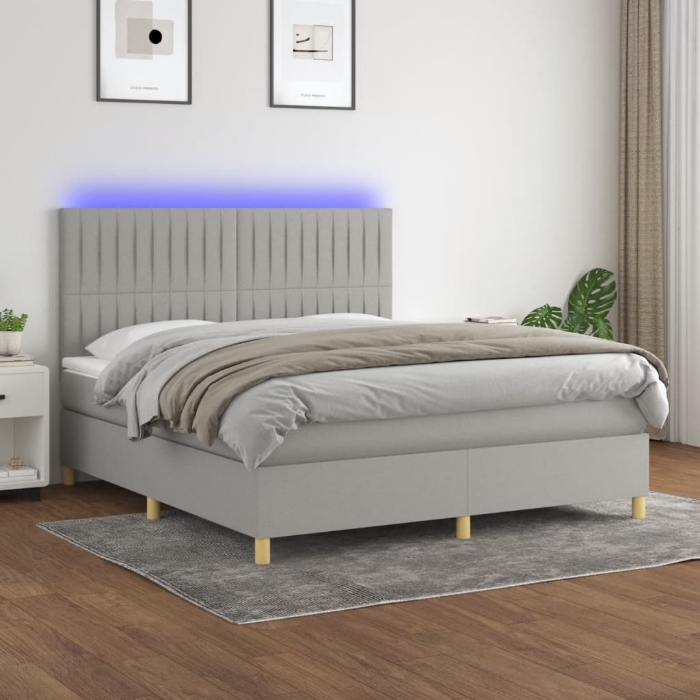 Εικόνα της Κρεβάτι Boxspring με Στρώμα & LED Αν.Γκρι 180x200εκ. Υφασμάτινο Hobbo