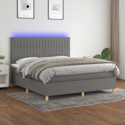 Εικόνα της Κρεβάτι Boxspring με Στρώμα & LED Σκ.Γκρι 180x200 εκ Υφασμάτινο Hobbo