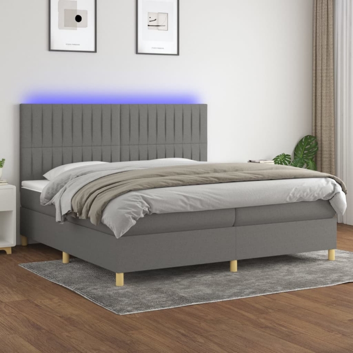 Εικόνα της Κρεβάτι Boxspring με Στρώμα & LED Σκ.Γκρι 200x200εκ. Υφασμάτινο Hobbo