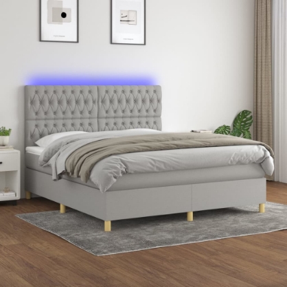 Εικόνα της Κρεβάτι Boxspring με Στρώμα & LED Αν.Γκρι 180x200εκ. Υφασμάτινο Hobbo