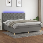 Εικόνα της Κρεβάτι Boxspring με Στρώμα & LED Σκ.Γκρι 200x200εκ. Υφασμάτινο Hobbo