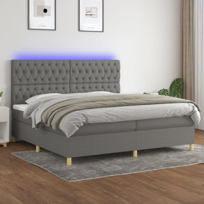 Εικόνα της Κρεβάτι Boxspring με Στρώμα & LED Σκ.Γκρι 200x200εκ. Υφασμάτινο Hobbo