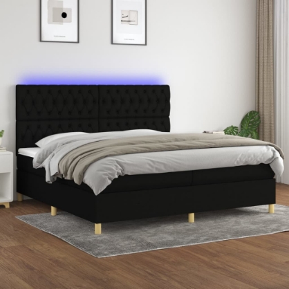 Εικόνα της Κρεβάτι Boxspring με Στρώμα & LED Μαύρο 200x200 εκ. Υφασμάτινο Hobbo