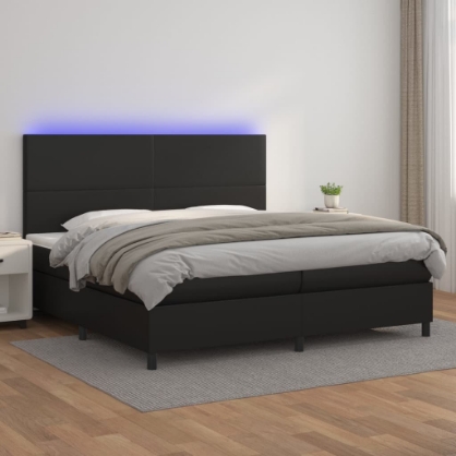 Εικόνα της Κρεβάτι Boxspring με Στρώμα & LED Μαύρο 200x200 εκ. Συνθ. Δέρμα Hobbo