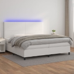 Εικόνα της Κρεβάτι Boxspring με Στρώμα & LED Λευκό 200x200 εκ. Συνθ. Δέρμα Hobbo