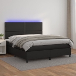 Εικόνα της Κρεβάτι Boxspring με Στρώμα & LED Μαύρο 180x200 εκ. Συνθ. Δέρμα Hobbo