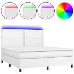 Εικόνα της Κρεβάτι Boxspring με Στρώμα & LED Λευκό 180x200 εκ. Συνθ. Δέρμα Hobbo