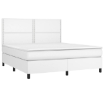 Εικόνα της Κρεβάτι Boxspring με Στρώμα & LED Λευκό 180x200 εκ. Συνθ. Δέρμα Hobbo