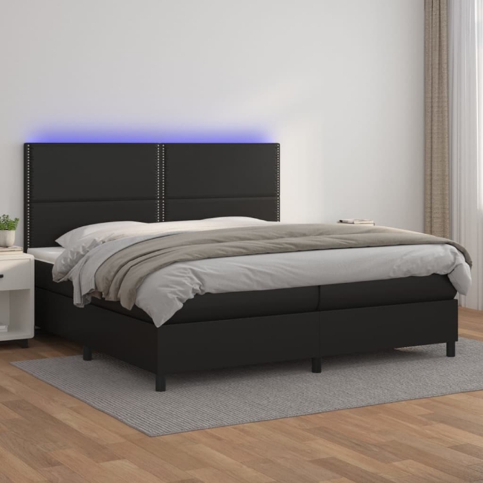 Εικόνα της Κρεβάτι Boxspring με Στρώμα & LED Μαύρο 200x200 εκ. Συνθ. Δέρμα Hobbo