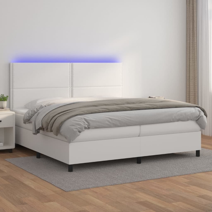 Εικόνα της Κρεβάτι Boxspring με Στρώμα & LED Λευκό 200x200 εκ. Συνθ. Δέρμα Hobbo