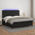 Εικόνα της Κρεβάτι Boxspring με Στρώμα & LED Μαύρο 180x200 εκ. Συνθ. Δέρμα Hobbo