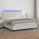 Εικόνα της Κρεβάτι Boxspring με Στρώμα & LED Λευκό 200x200 εκ. Συνθ. Δέρμα Hobbo