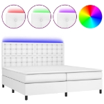 Εικόνα της Κρεβάτι Boxspring με Στρώμα & LED Λευκό 200x200 εκ. Συνθ. Δέρμα Hobbo