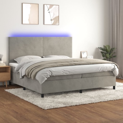 Εικόνα της Κρεβάτι Boxspring με Στρώμα & LED Αν.Γκρι 200x200 εκ. Βελούδινο Hobbo