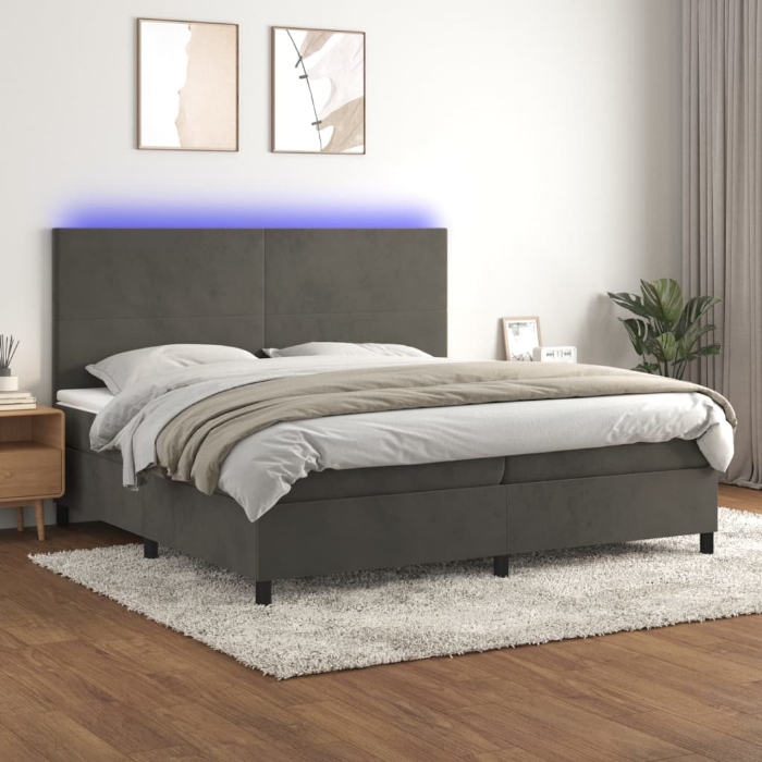 Εικόνα της Κρεβάτι Boxspring με Στρώμα & LED Σκ. Γκρι 200x200εκ. Βελούδινο Hobbo