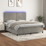 Εικόνα της Κρεβάτι Boxspring με Στρώμα & LED Αν.Γκρι 180x200 εκ. Βελούδινο Hobbo