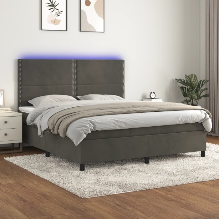 Εικόνα της Κρεβάτι Boxspring με Στρώμα & LED Σκ. Γκρι 180x200εκ. Βελούδινο Hobbo