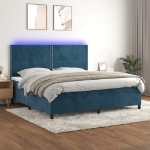 Εικόνα της Κρεβάτι Boxspring με Στρώμα & LED Σκ. Μπλε 200x200εκ. Βελούδινο Hobbo