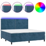 Εικόνα της Κρεβάτι Boxspring με Στρώμα & LED Σκ. Μπλε 200x200εκ. Βελούδινο Hobbo