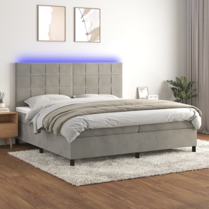 Εικόνα της Κρεβάτι Boxspring με Στρώμα & LED Αν.Γκρι 200x200 εκ. Βελούδινο Hobbo