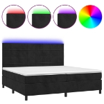 Εικόνα της Κρεβάτι Boxspring με Στρώμα & LED Μαύρο 200x200 εκ. Βελούδινο Hobbo