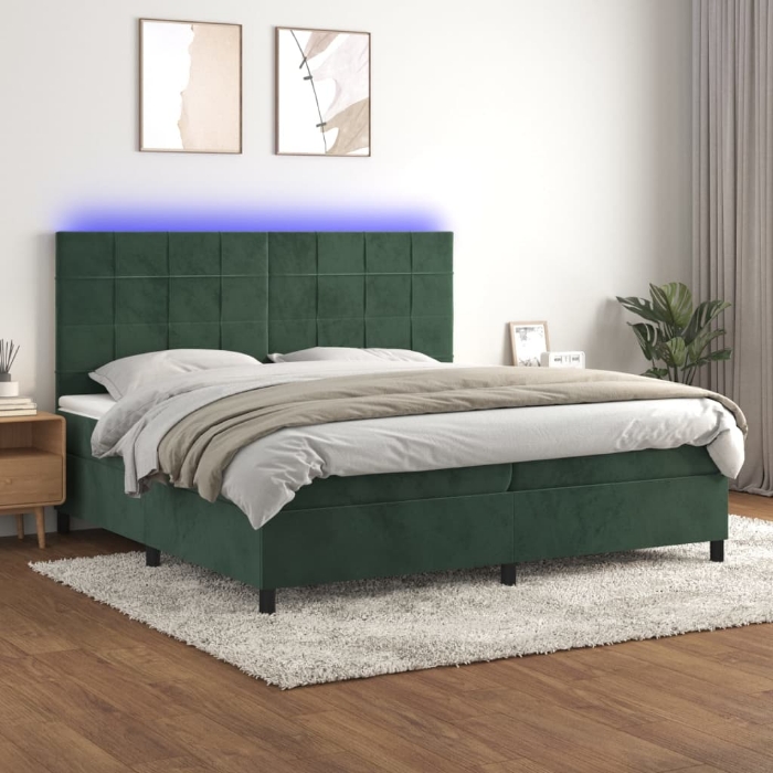 Εικόνα της Κρεβάτι Boxspring με Στρώμα & LED Σκ. Πράσινο 200x200εκ Βελούδο Hobbo