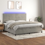 Εικόνα της Κρεβάτι Boxspring με Στρώμα & LED Αν.Γκρι 200x200 εκ. Βελούδινο Hobbo