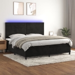 Εικόνα της Κρεβάτι Boxspring με Στρώμα & LED Μαύρο 200x200 εκ. Βελούδινο Hobbo