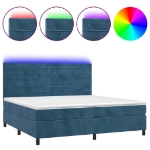 Εικόνα της Κρεβάτι Boxspring με Στρώμα & LED Σκ. Μπλε 200x200εκ. Βελούδινο Hobbo