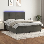 Εικόνα της Κρεβάτι Boxspring με Στρώμα & LED Σκ. Γκρι 180x200εκ. Βελούδινο Hobbo