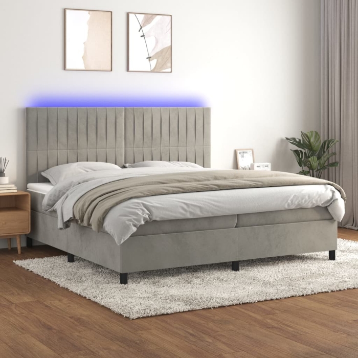 Εικόνα της Κρεβάτι Boxspring με Στρώμα & LED Αν.Γκρι 200x200 εκ. Βελούδινο Hobbo