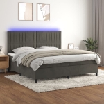 Εικόνα της Κρεβάτι Boxspring με Στρώμα & LED Σκ. Γκρι 200x200εκ. Βελούδινο Hobbo