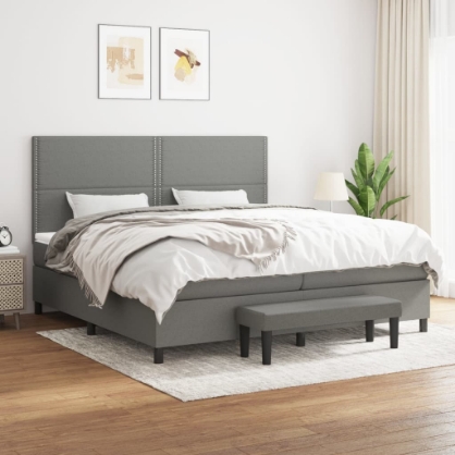 Εικόνα της Κρεβάτι Boxspring με Στρώμα Σκούρο Γκρι 200x200 εκ. Υφασμάτινο Hobbo