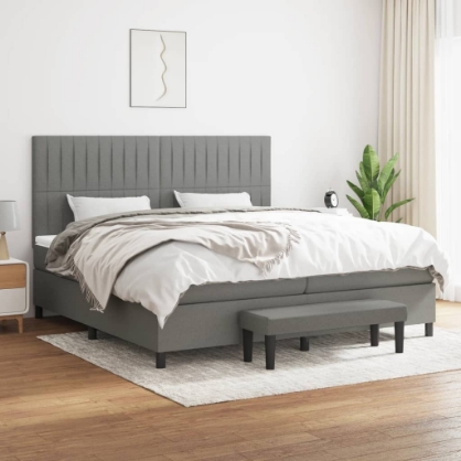 Εικόνα της Κρεβάτι Boxspring με Στρώμα Σκούρο Γκρι 200x200 εκ. Υφασμάτινο Hobbo