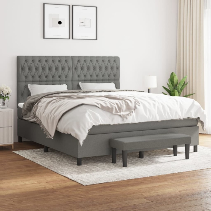 Εικόνα της Κρεβάτι Boxspring με Στρώμα Σκούρο Γκρι 180x200 εκ Υφασμάτιν Hobbo