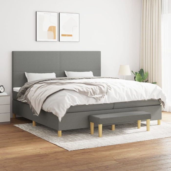 Εικόνα της Κρεβάτι Boxspring με Στρώμα Σκούρο Γκρι 200x200 εκ. Υφασμάτινο Hobbo