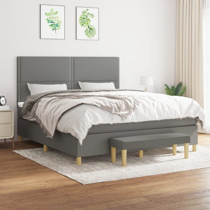 Εικόνα της Κρεβάτι Boxspring με Στρώμα Σκούρο Γκρι 180x200 εκ Υφασμάτιν Hobbo