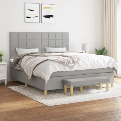 Εικόνα της Κρεβάτι Boxspring με Στρώμα Ανοιχτό Γκρι 180x200 εκ. Υφασμάτινο Hobbo