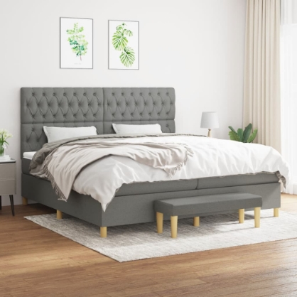 Εικόνα της Κρεβάτι Boxspring με Στρώμα Σκούρο Γκρι 200x200 εκ. Υφασμάτινο Hobbo