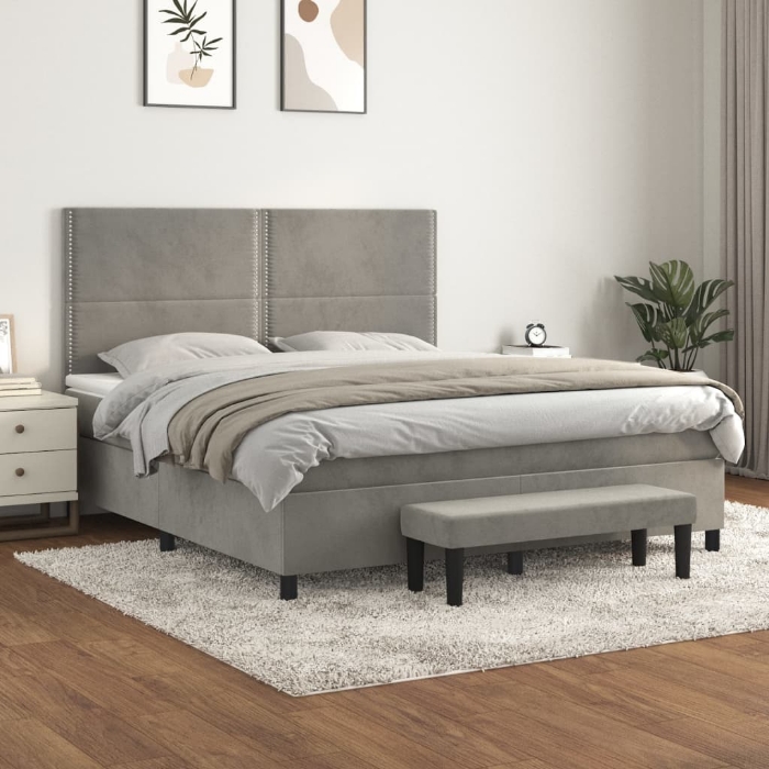 Εικόνα της Κρεβάτι Boxspring με Στρώμα Ανοιχτό Γκρι 180x200 εκ. Βελούδινο Hobbo