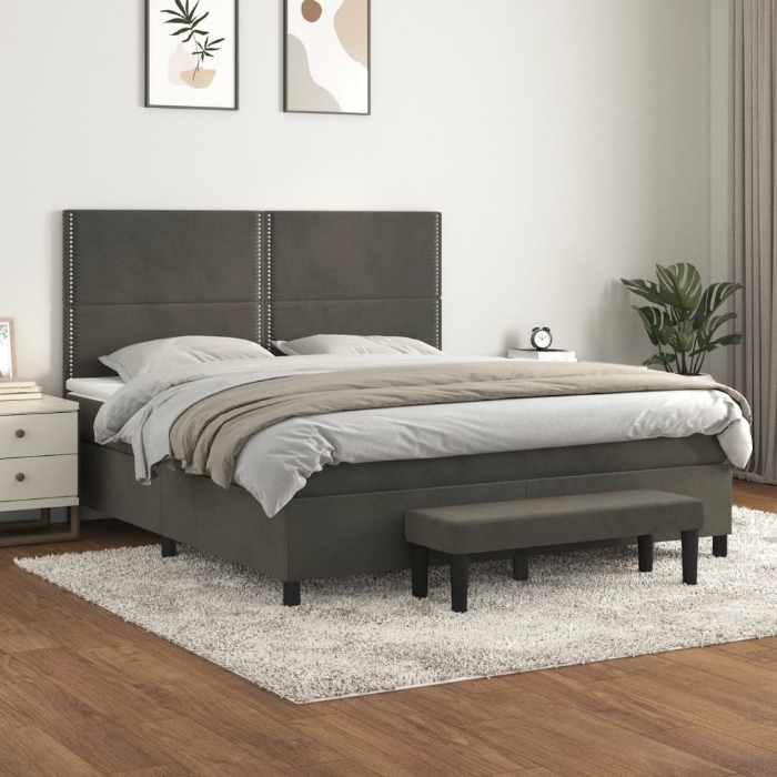 Εικόνα της Κρεβάτι Boxspring με Στρώμα Σκούρο Γκρι 180x200 εκ. Βελούδινο Hobbo