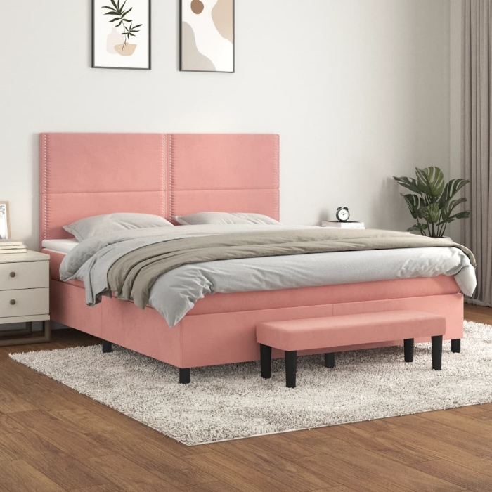 Εικόνα της Κρεβάτι Boxspring με Στρώμα Ροζ 180x200 εκ. Βελούδινο Hobbo