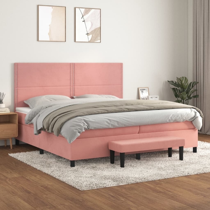 Εικόνα της Κρεβάτι Boxspring με Στρώμα Ροζ 200x200 εκ. Βελούδινο Hobbo