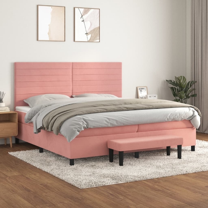 Εικόνα της Κρεβάτι Boxspring με Στρώμα Ροζ 200x200 εκ. Βελούδινο Hobbo